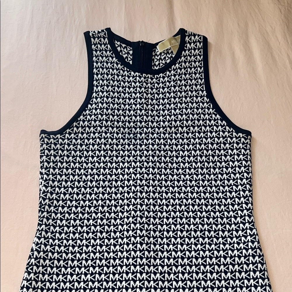 Navy Blue and White MK Patterned Women's Tank Dress